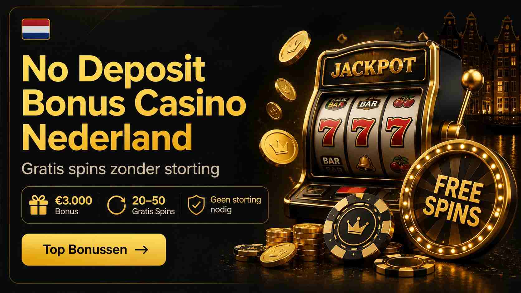 No Deposit Bonus Casino Nederland met gratis spins zonder storting, online gokkasten, jackpot slots en welkomstbonus voor Nederlandse spelers